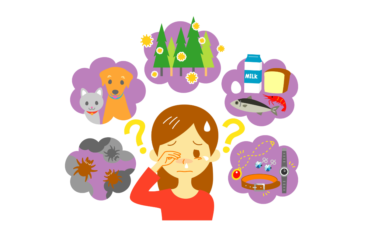 A girl having an allergic reaction and the possible allergens around her in Texas.