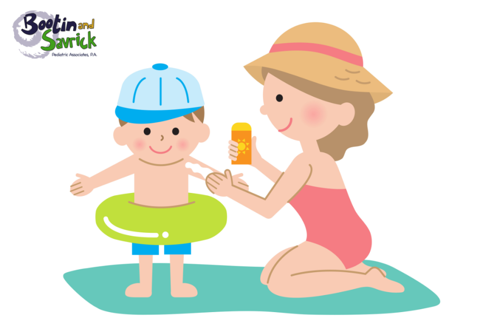 A mother applying sunscreen on her child to protect him from the sun in Texas.