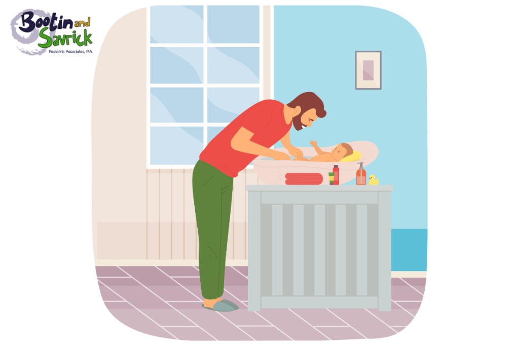 A father bathing his newborn in Texas.