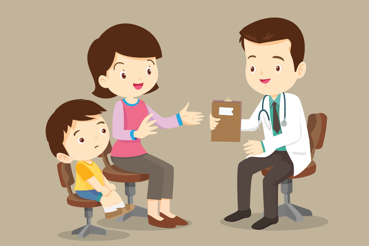 A doctor diagnosing a child with diabetes in Texas.