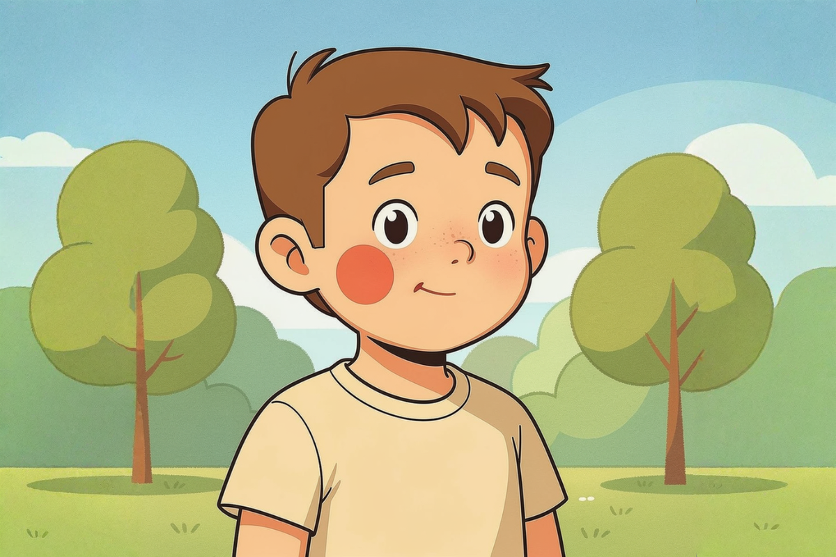 A young, smiling boy at the park with a vascular birthmark on his face in Houston, Texas.