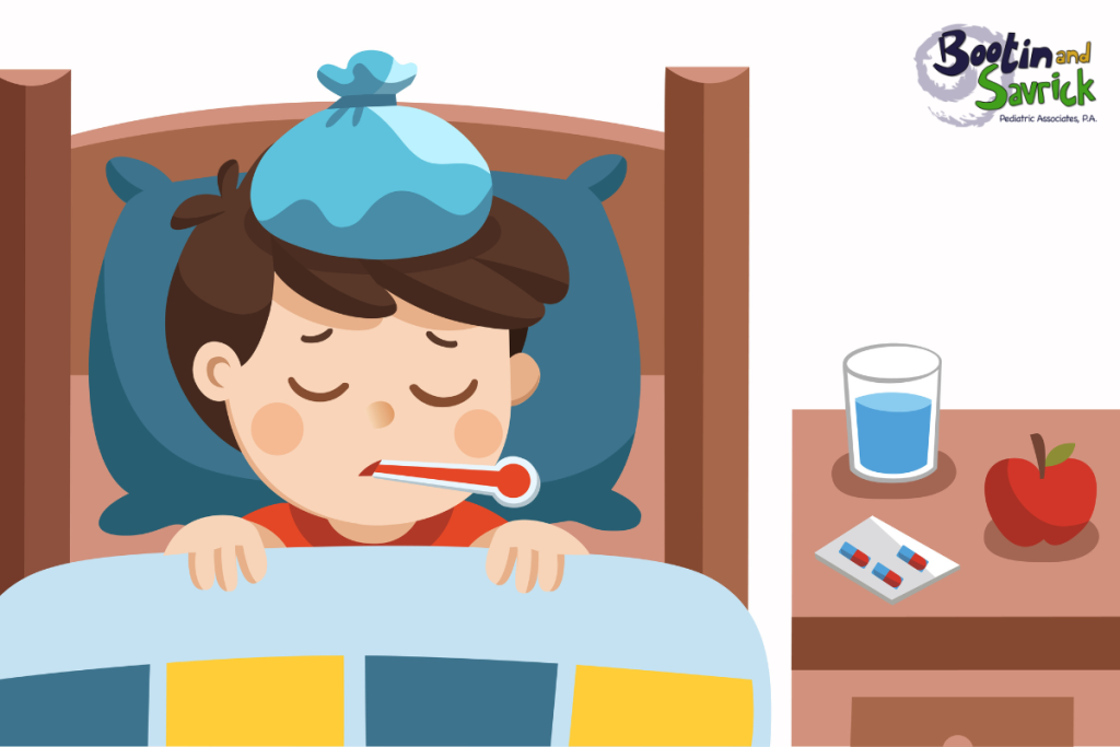 A child sleeping after taking medication for flu, experiencing a high fever and fatigue in Houston, Texas.