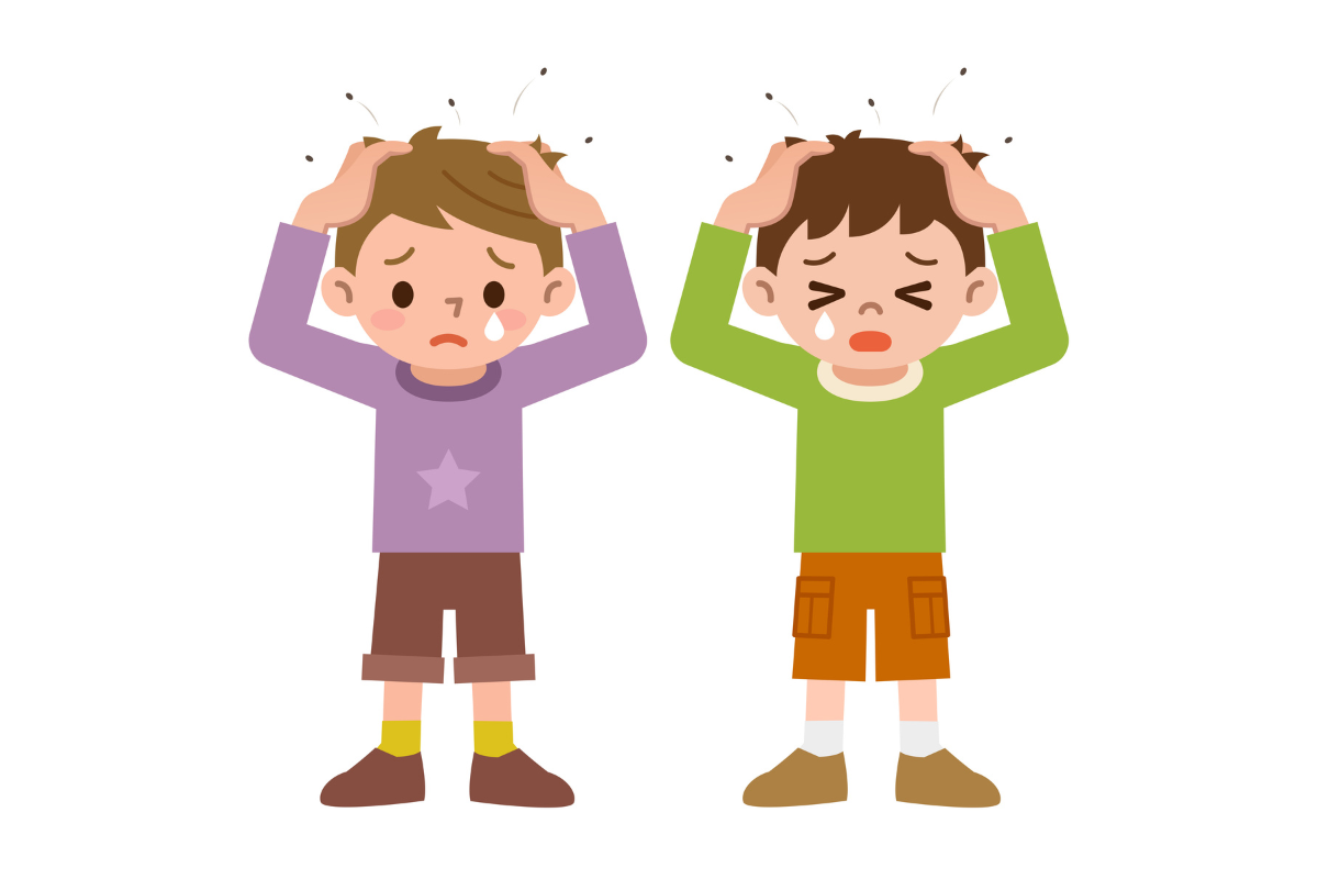 Two boys with head lice scratching their hair in Houston, Texas.