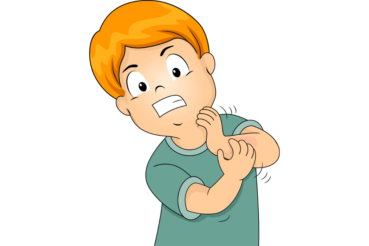 A child with contact dermatitis scratching his arms in Houston, Texas.